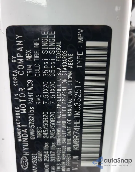 2021 Hyundai Palisade Calligraphy из США, поврежденный, VIN KM8R74HE1MU332517